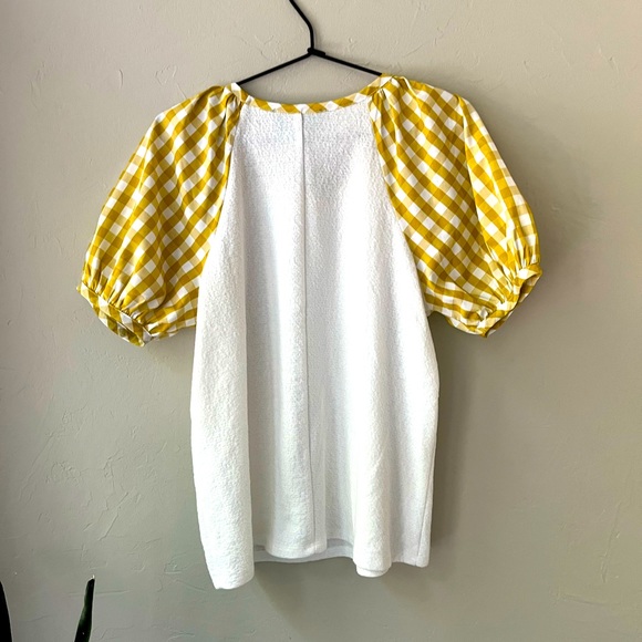 NEW ANTHROPOLOGIE SUNDAY IN BROOKLYN YELLOW GINGHAM PUFFY SLEEVE TOP M - Picture 4 of 5